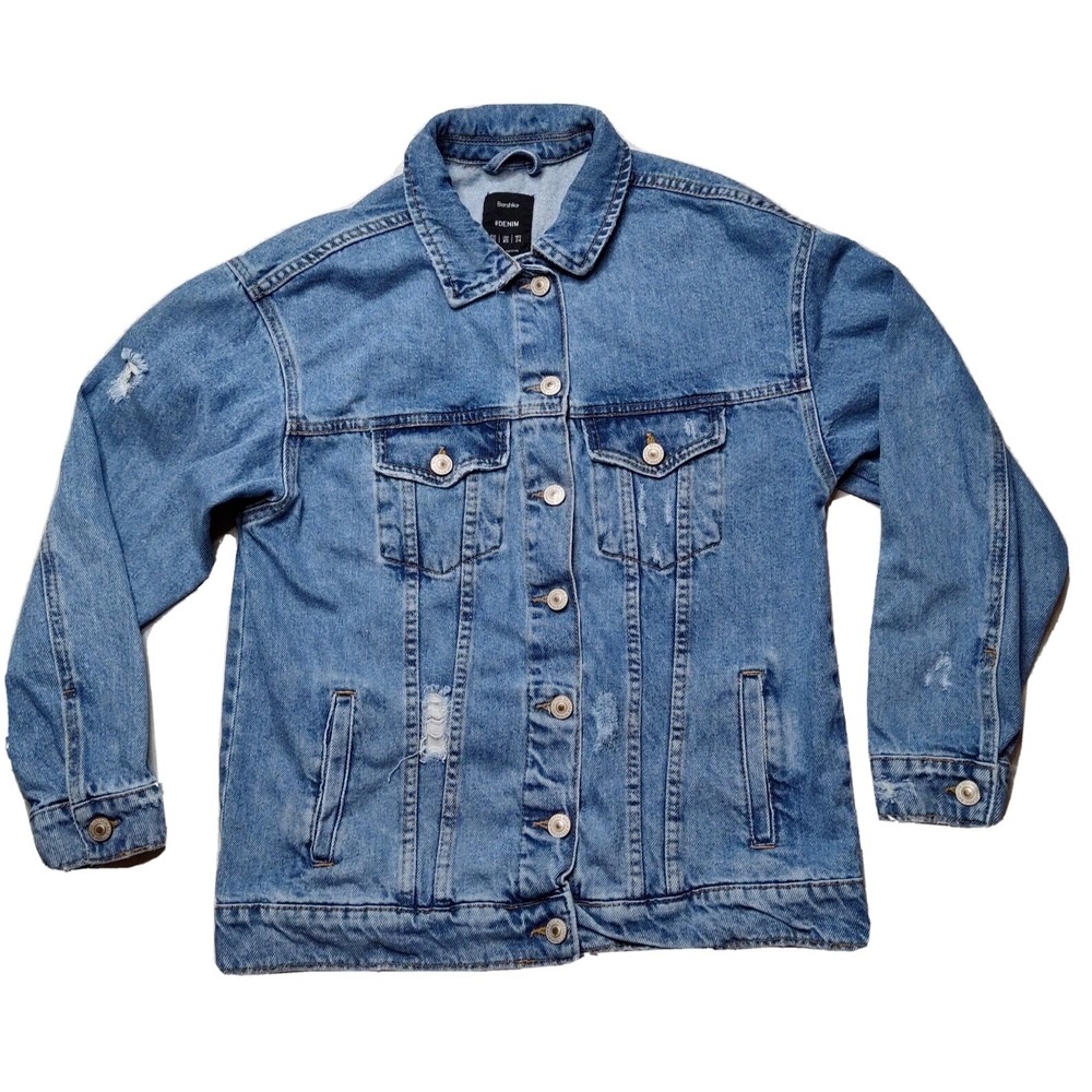 BERSKHA Women XS Blue Distressed Denim Jean Jacket